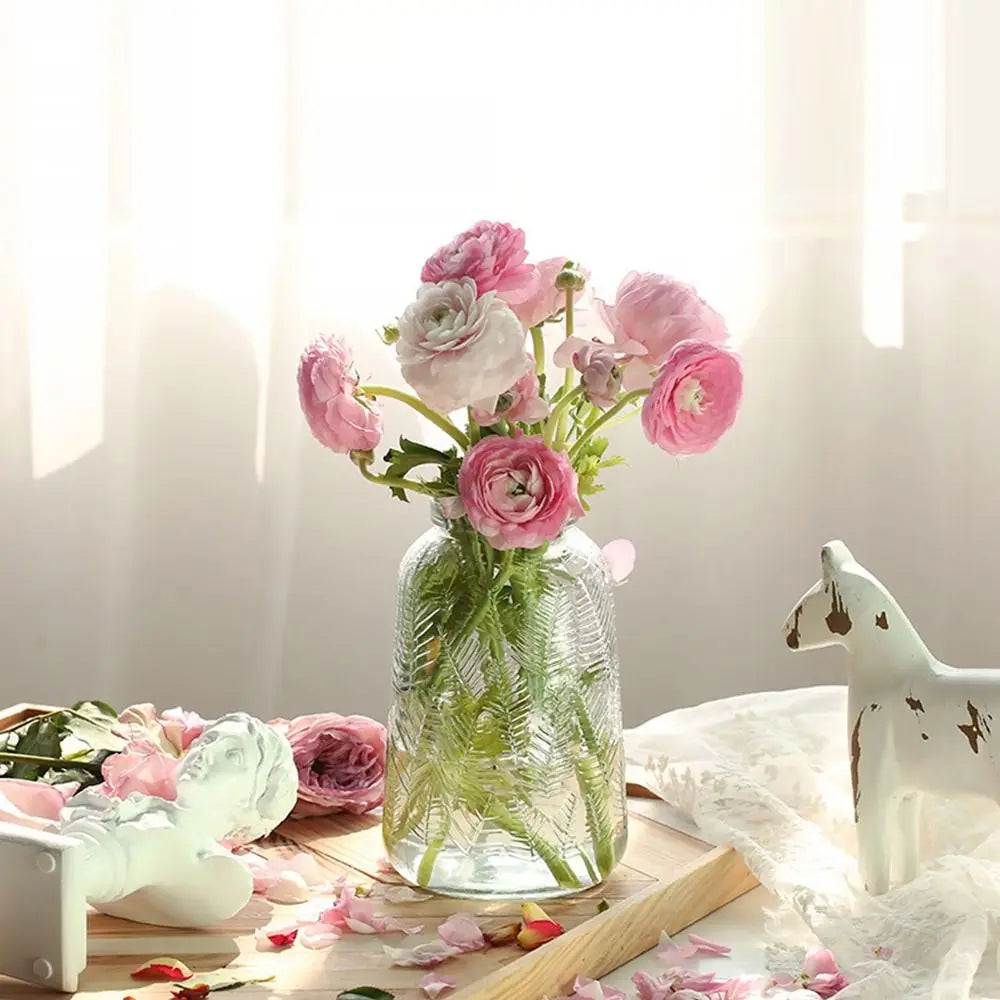 Vintage Relief Vase INS Mini Glass Vase Transparent Hydroponic Plant Vase Desktop Ornaments Wedding Party Supplies Home Decor