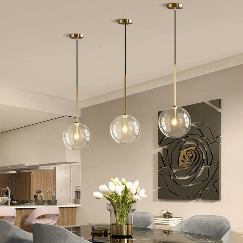 Nordic Pendant Lamps Clear Glass Modern Hanging Lights Bedroom Bedside Vintage Lustre for Kitchen Island Living Room Home Decor