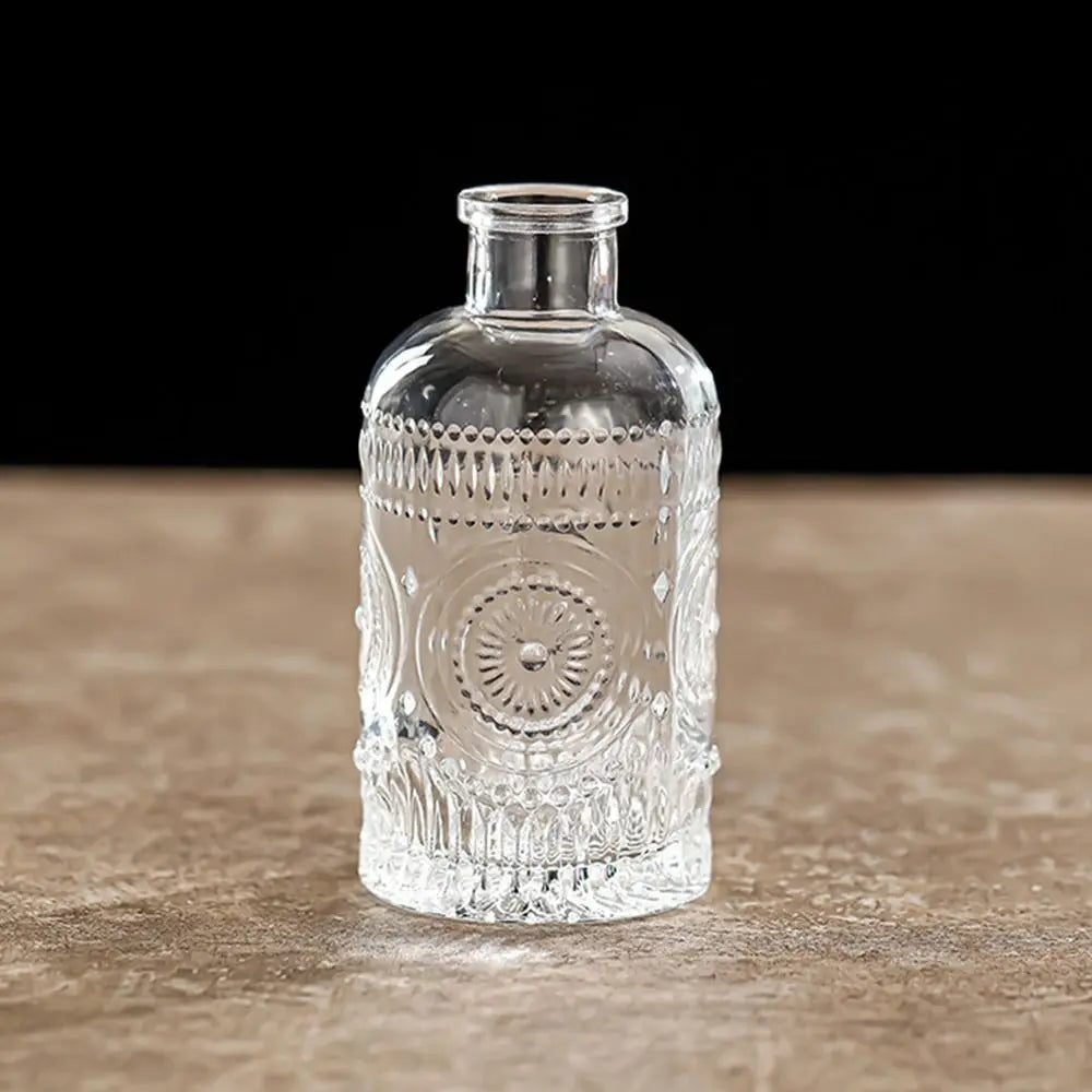 Vintage Relief Vase INS Mini Glass Vase Transparent Hydroponic Plant Vase Desktop Ornaments Wedding Party Supplies Home Decor