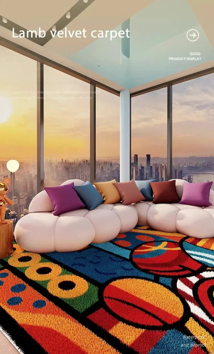 VIKAMA Carpet for Living Room Colorful Large Area Cartoon Bedroom Bedside Plush Rugs Cute IG Sofa Coffee Table Floor Mats